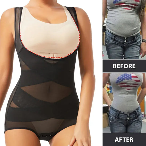 Women Bodysuit Briefs Full Body Shaper Underwear Seamless Sexy Tummy Control Shapewear Mesh Slimming Flat Belly Underbust Corset