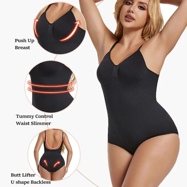 KacyBelle Seamless Thong Bodysuit: Backless Design, Tummy Control & Lift