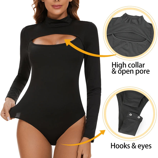 KacyBelle Open Pore Bodysuit: High-Neck Design, Tummy Control & Breathable